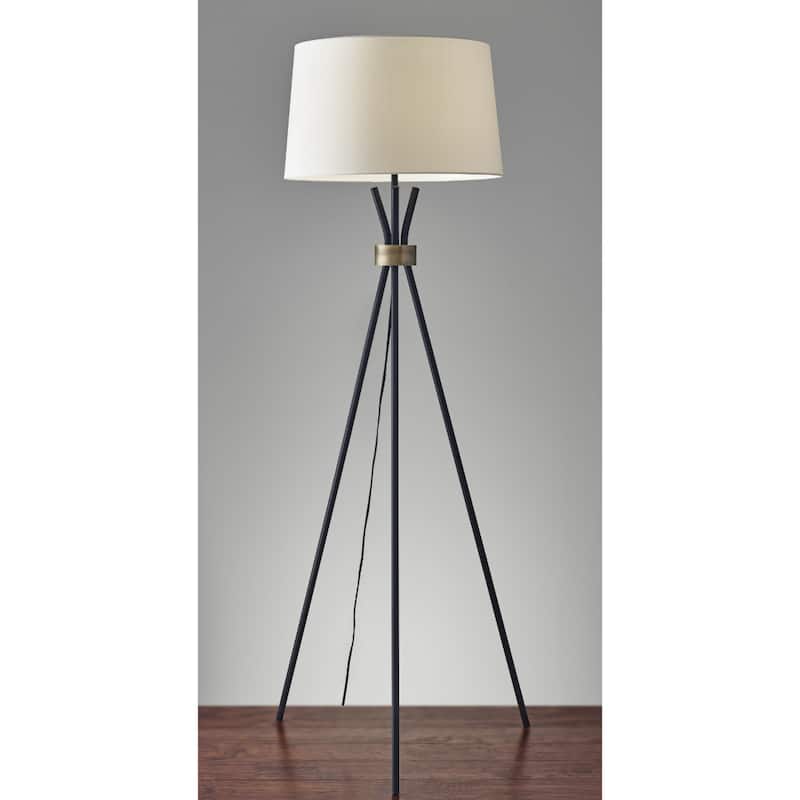 Black Metal Tripod Floor Lamp with White Fabric Empire Shade and Rotary Switch - 21.5” x 21.5” x 60” (D x W x H)