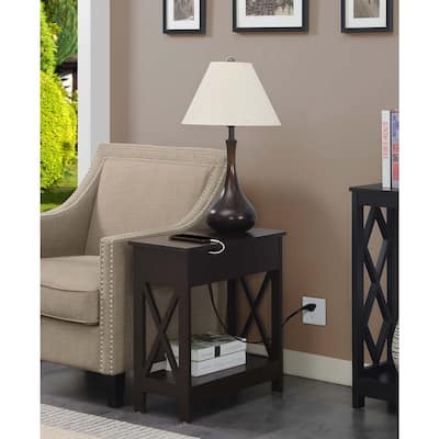 Flip Top End Table with Charging Station, Two Outlets and USB Ports, Hidden Storage Accent Side Table with Cable Management