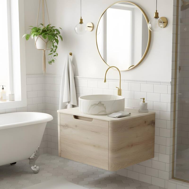 Wall-mounted Bathroom Vanity with Round Vessel Basin