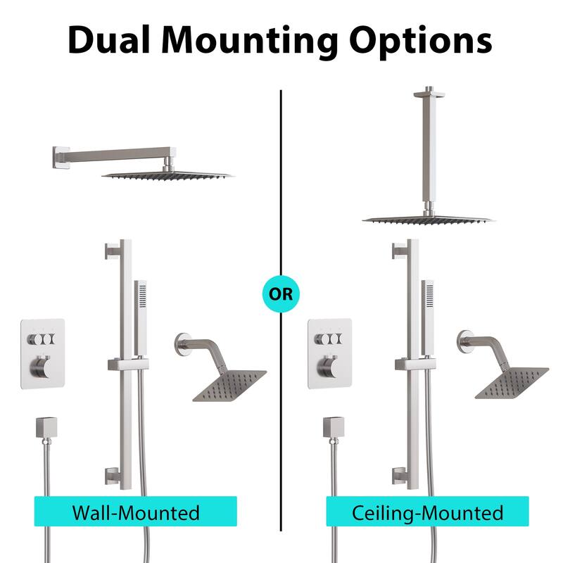 3-Function Dual Shower System With 10in. Square Shower Head With Hand Shower(Valve Included)