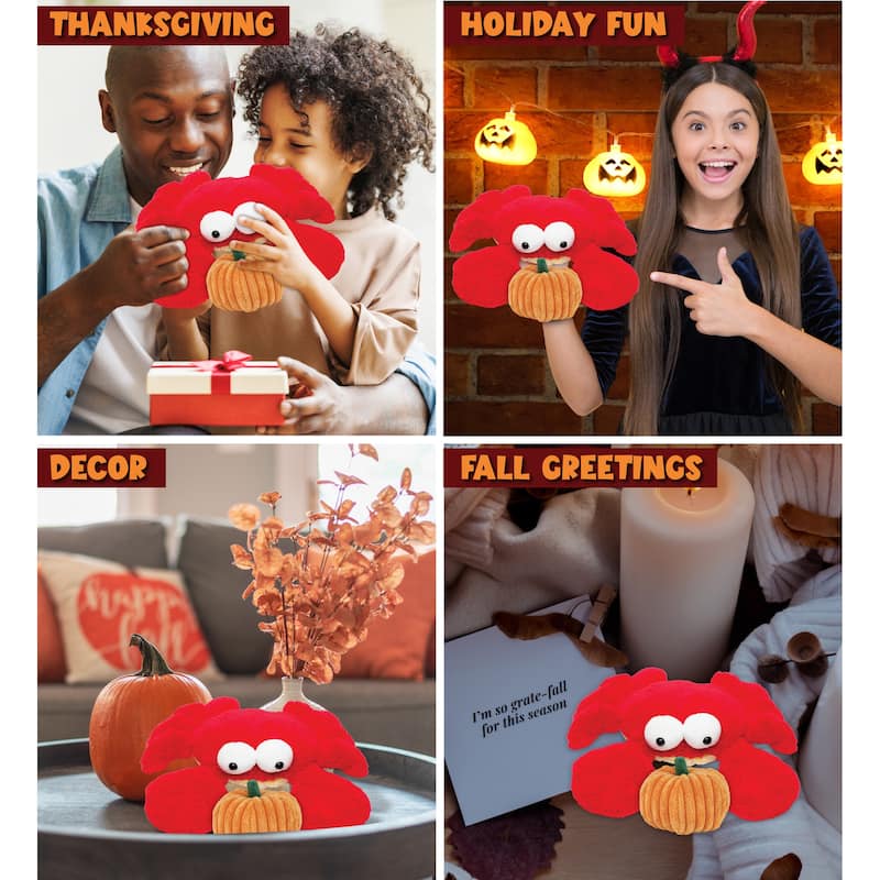 DolliBu Large Googly Eyes Red Crab Stuffed Animal with Pumpkin Decor - 14 inches