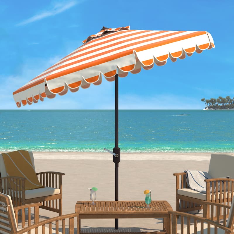 SAFAVIEH Nargiz Single Scallop Striped 9 Ft Crank Umbrella - Orange