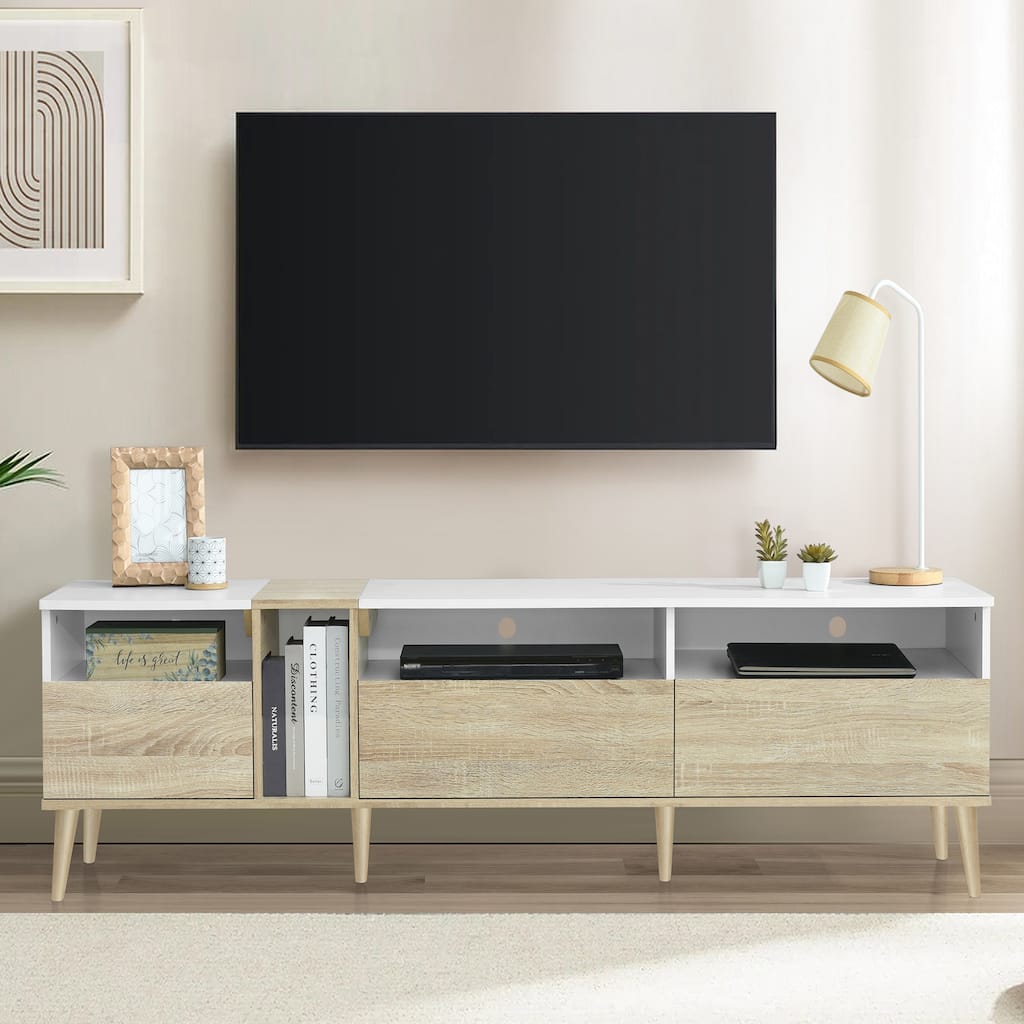 Anmytek Modern TV Stand Minimalist Entertainment Center with Storage Cabinets Media Console Wood Look White TV Stand