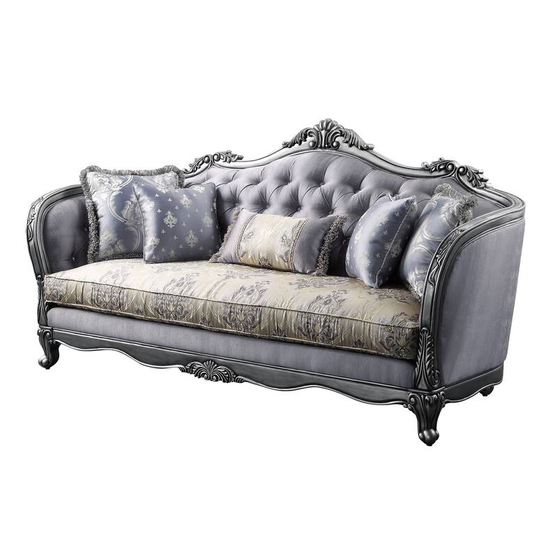 Gweniviere Light Blue and Platinum Sofa with Button Tufted