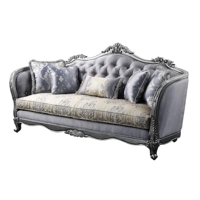 Gweniviere Light Blue and Platinum Sofa with Button Tufted