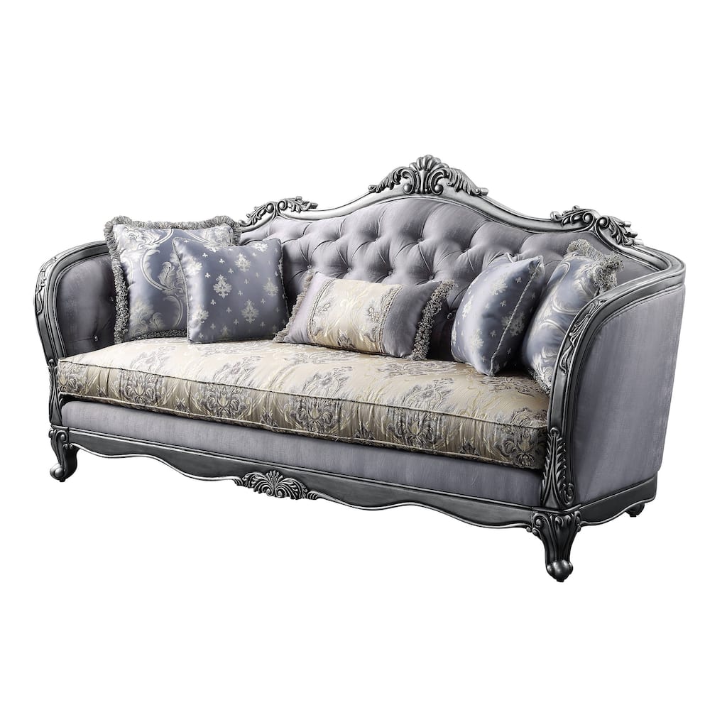 Gweniviere Light Blue and Platinum Sofa with Button Tufted