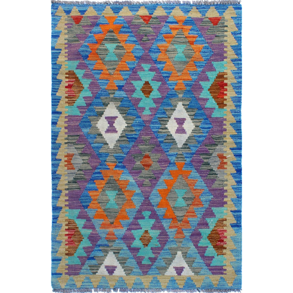 Flatweave Nakisisa Blue/Beige Rug - 2'8" x 4'2"