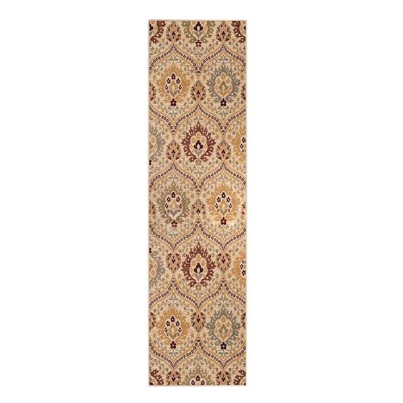 Superior Augusta Vintage Floral Damask Indoor Runner or Area Rug - 2' 7" x 8' - Camel