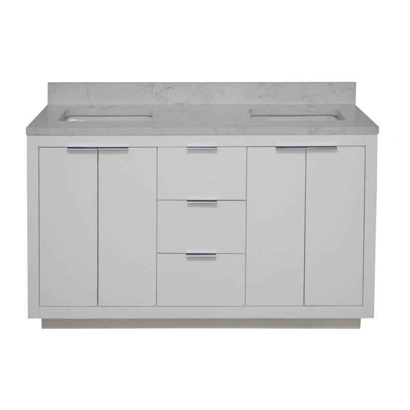 KitchenBathCollection Stockholm 60" Floating Wall-Mounted Double Bathroom Vanity with Engineered Marble Top