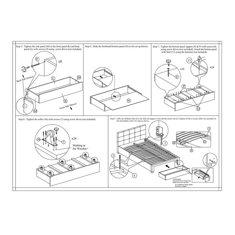 Full Size Modern Bed with Tufted Headboard and Storage Drawer, Grey Polyfiber Finish