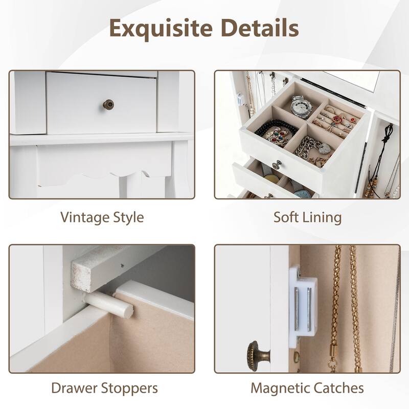 Gymax Mirrored Armoire Jewelry Cabinet Free Standing Organizer Storage - See Details