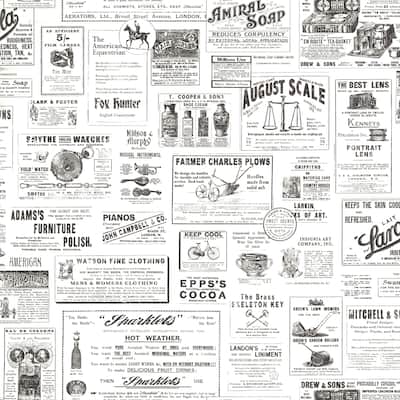Americana Smith Adamstown Cream Vintage Newspaper 33' L X 20.5 W Wallpaper Roll