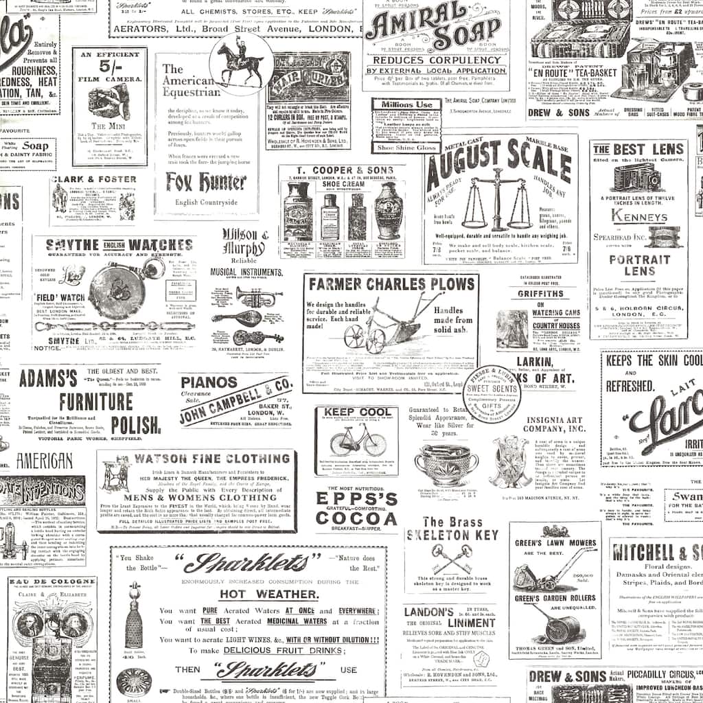 Americana Smith Adamstown Cream Vintage Newspaper 33' L X 20.5 W Wallpaper Roll
