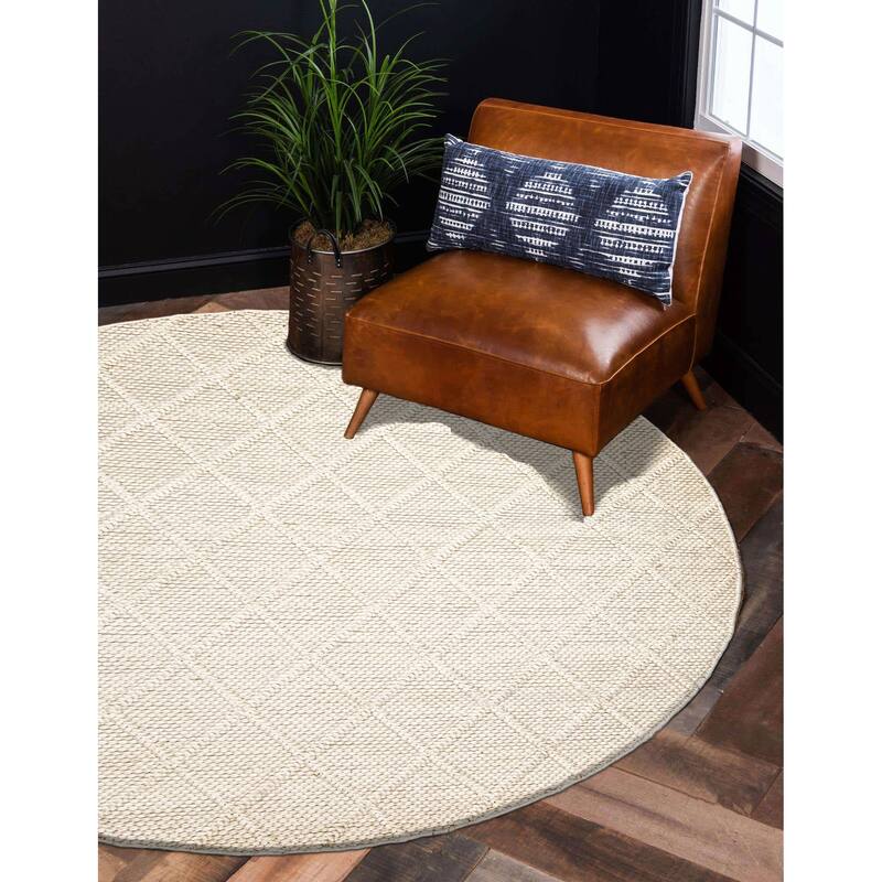 ECARPETGALLERY Braid weave Sienna Cream Wool Rug - 5'11 x 5'11
