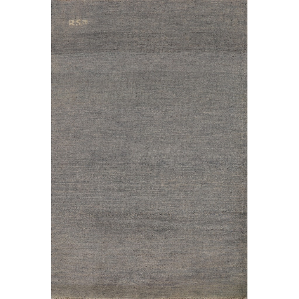 Gray Solid Gabbeh Oriental Foyer Rug Hand-Knotted Wool Carpet - 3'3"x 4'9"