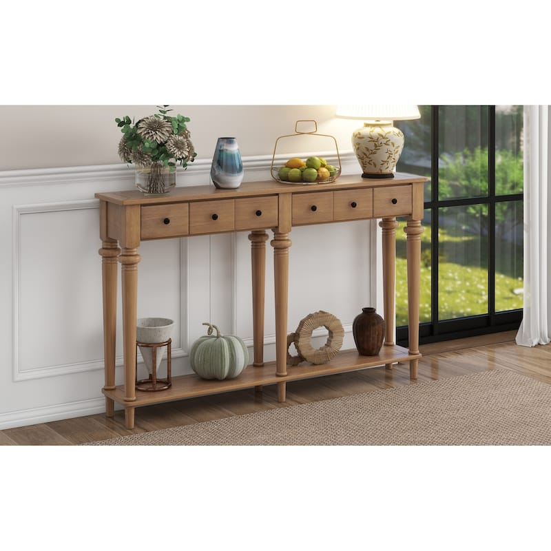 Retro Console Table with Open Shelf - Old Pine