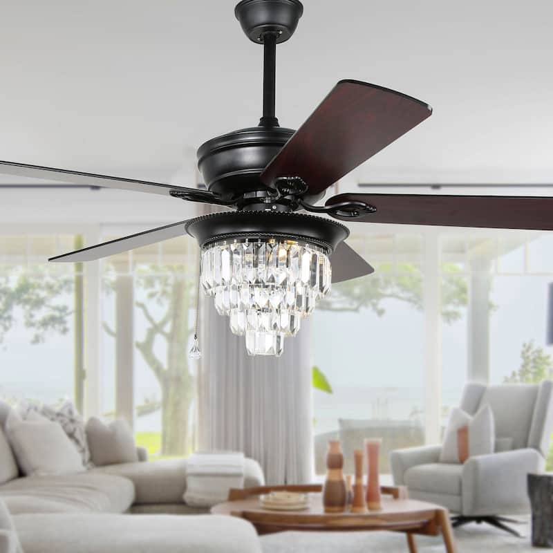 Belladepot 52" Crystal Reversible Ceiling Fan with Light Kit and Remote Control - Black