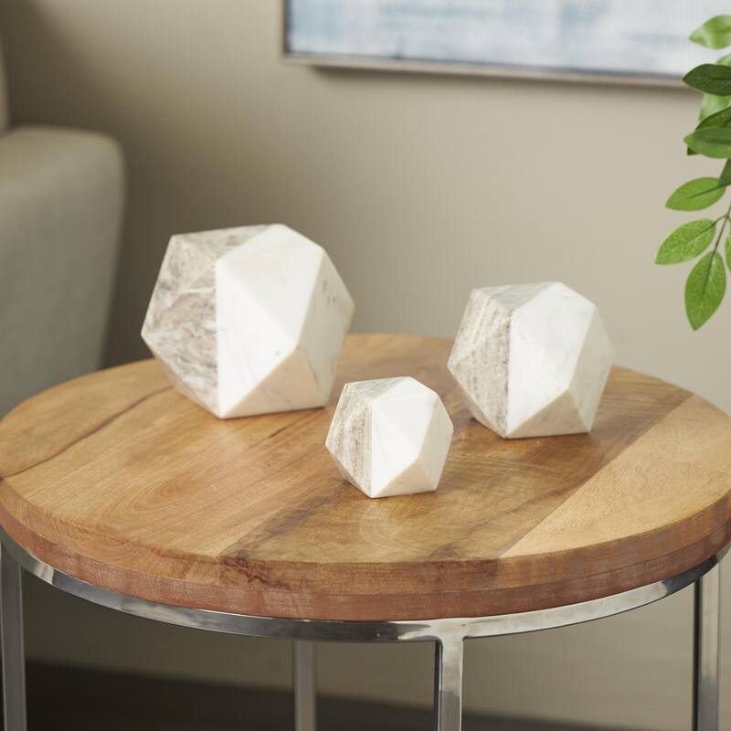 Marble Geometric Cube Two-Toned Hexagon Decorative Sculpture - Set of 3 White or Black - Roche River Decor