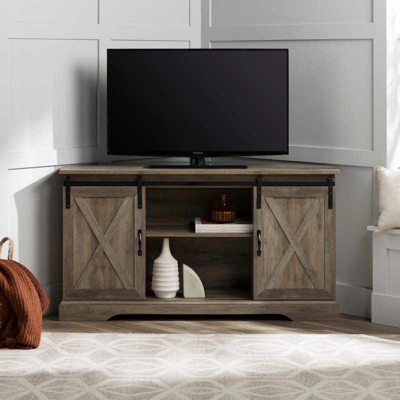 Middlebrook 52-inch Sliding Barn Door Corner TV Stand - Grey Wash