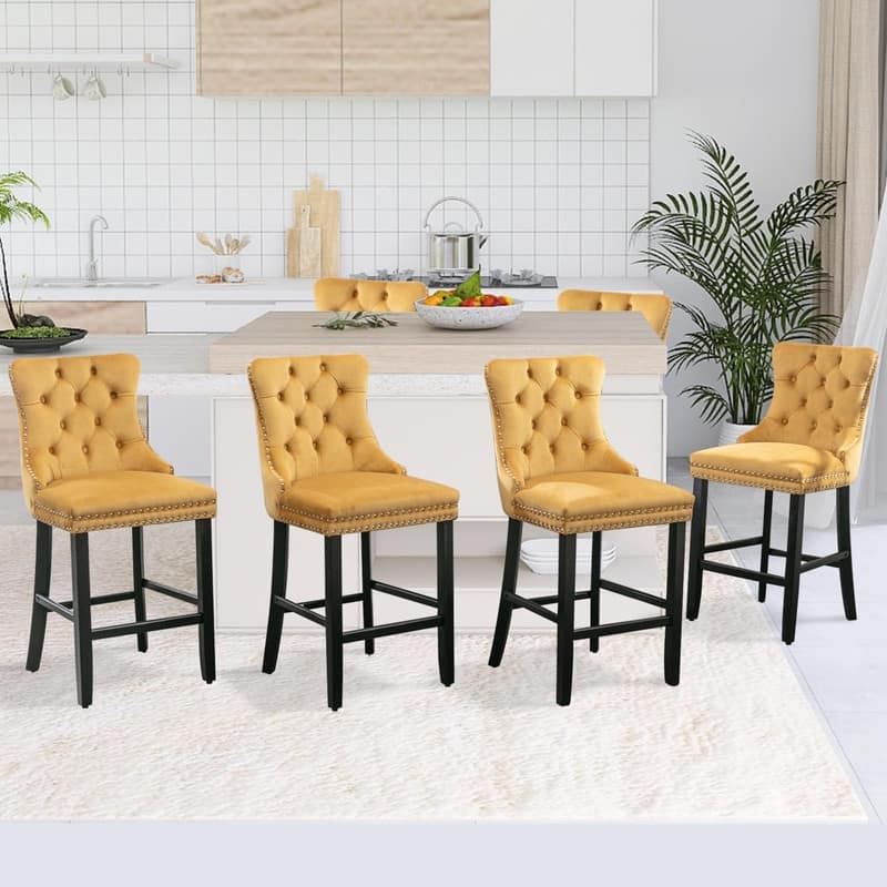 Wing Back Velvet Tufted Nailhead Barstools(Set of 6)