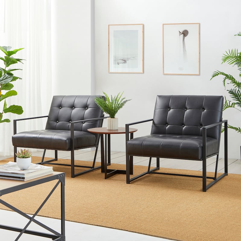 Glitzhome 29.50"W Mid-Century PU Leather Tufted Accent Chair - 29.5"W x 30.5"H x 29.25"D