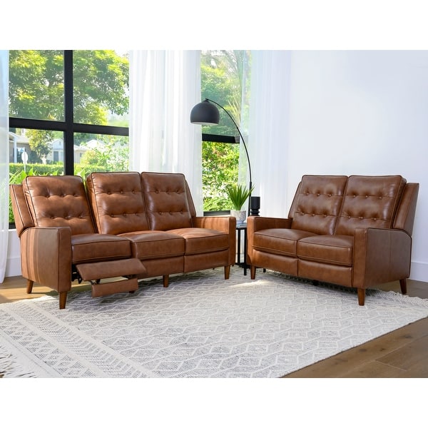 Abbyson Holloway Mid Century Pushback Top Grain Leather Reclining Sofa