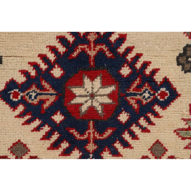 Beige Geometric Kazak Foyer Rug Hand-Knotted Wool Carpet - 2'9" x 4'1"
