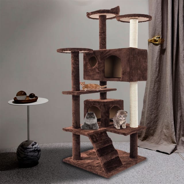 52" Solid Cute Sisal Rope Plush Cat Climb Tree Cat Tower Cat Tree