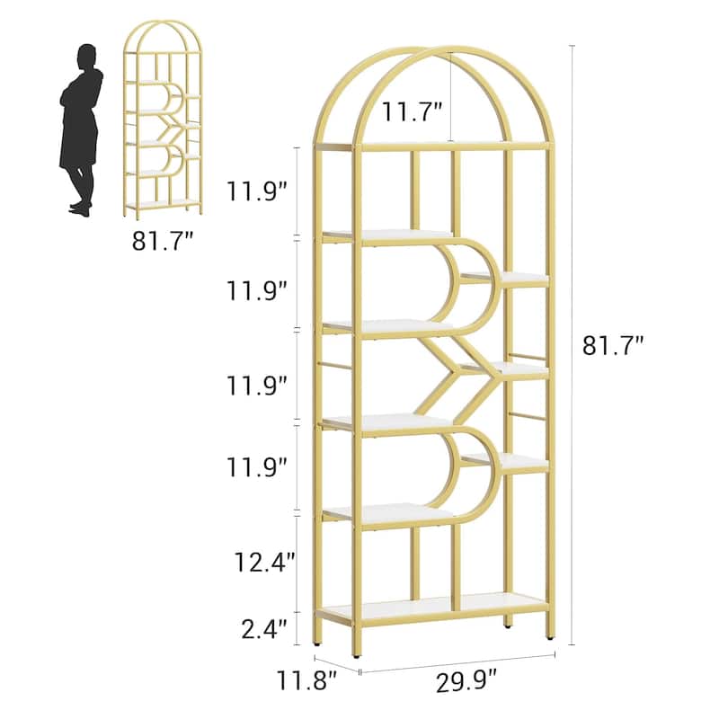 81.7 Inch Arched Bookshelf, Open Bookshelf with Storage Shelf, Geometric Bookcase Display Racks Tall Standing