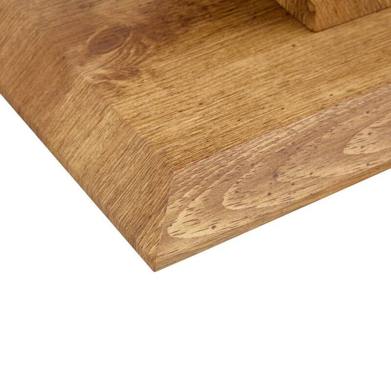 Modern minimalist rectangular glass table with tempered glass top and MDF wood grain sticker legs