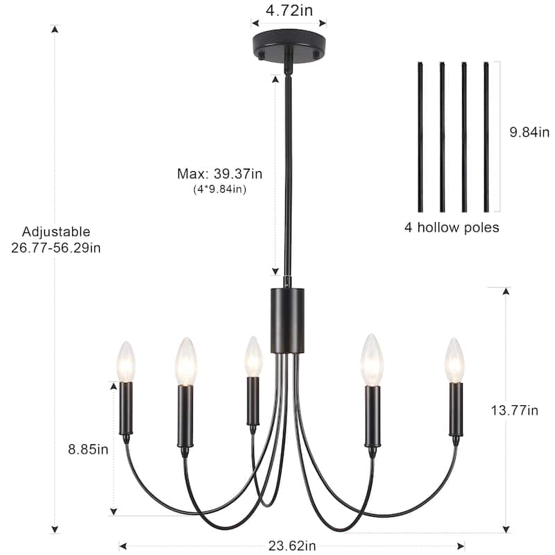 5-Light 23.62 in. Classic Chandelier for Kitchen Living Room
