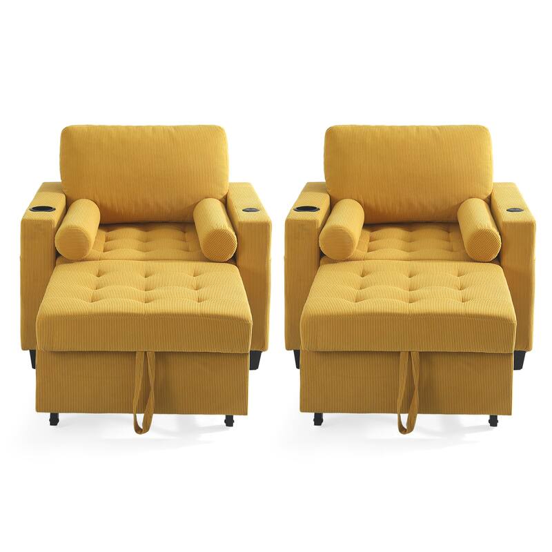 2 Set 3-in-1 Adjustable Recline Convertible Chair Bed Sleeper with USB Port