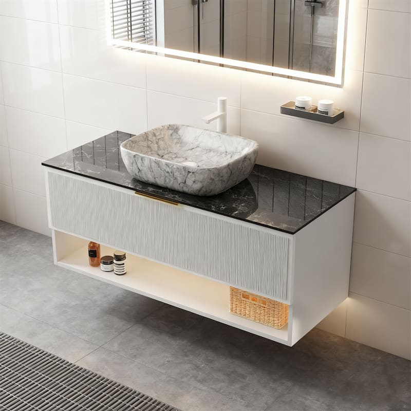 Floating Vanity Set with Smart Sensor Light - Black,Stone Gray,White