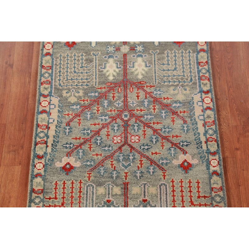 Hand Knotted Oriental 100% Wool Carpet Traditional Geometric Greys & Charcoal Heriz (serapi) Area Rug - 5' 11'' X 2' 7''