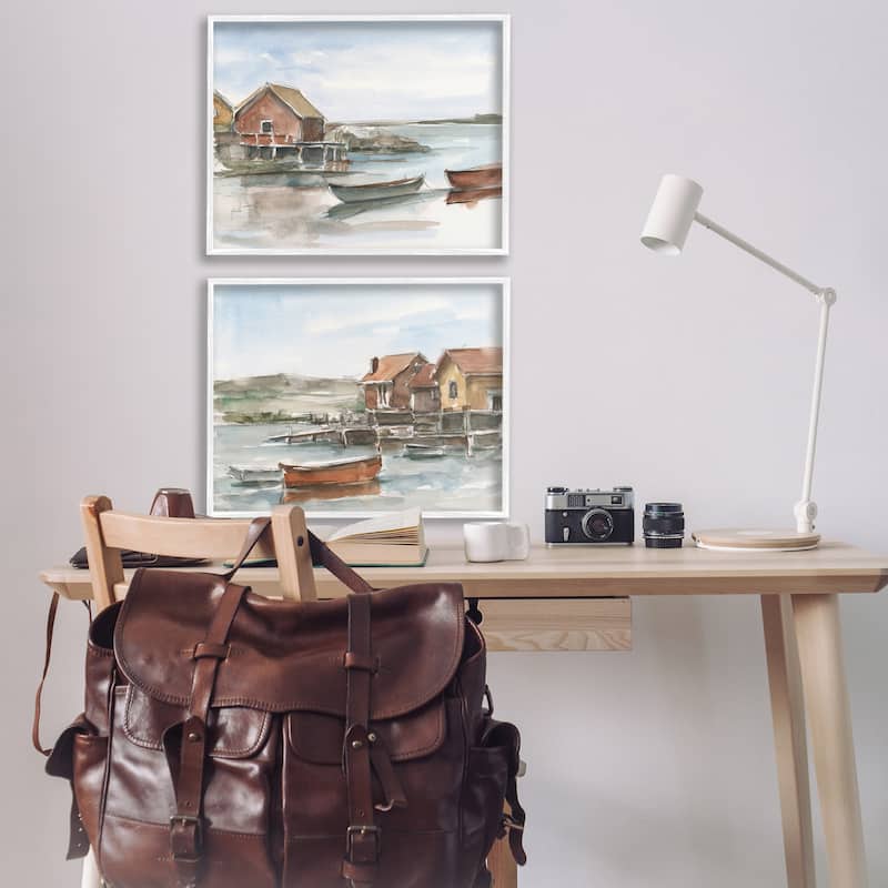 Stupell Coastal Shack Landscape Framed Giclee Art Design By Ethan Harper (Set of 2)