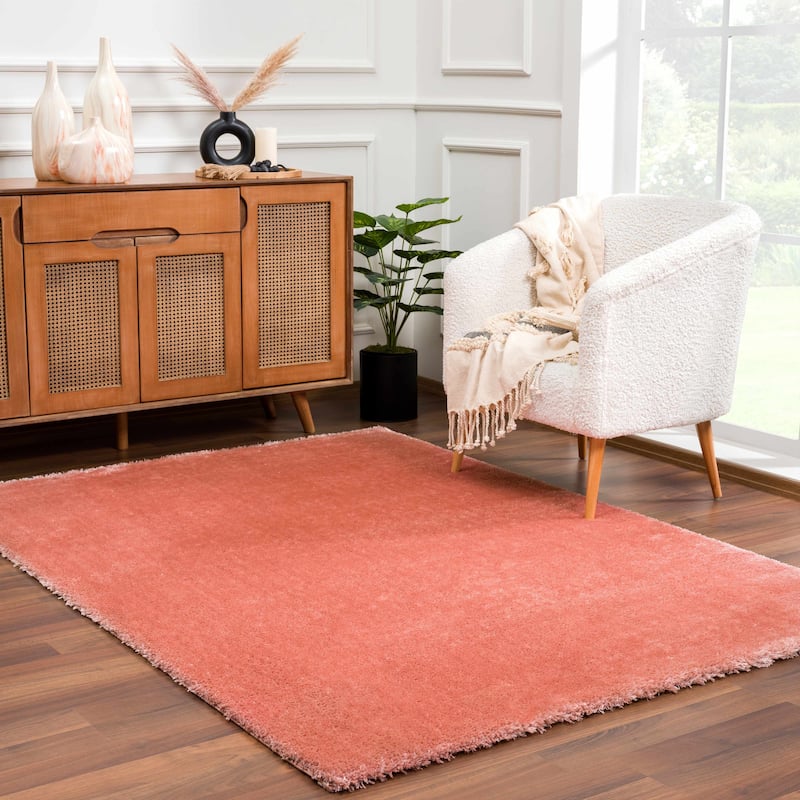 Hauteloom Heavenly Solid Shag Shaggy High Pile Area Rug - 5'3" x 7' - Beige/Pink HVL6210