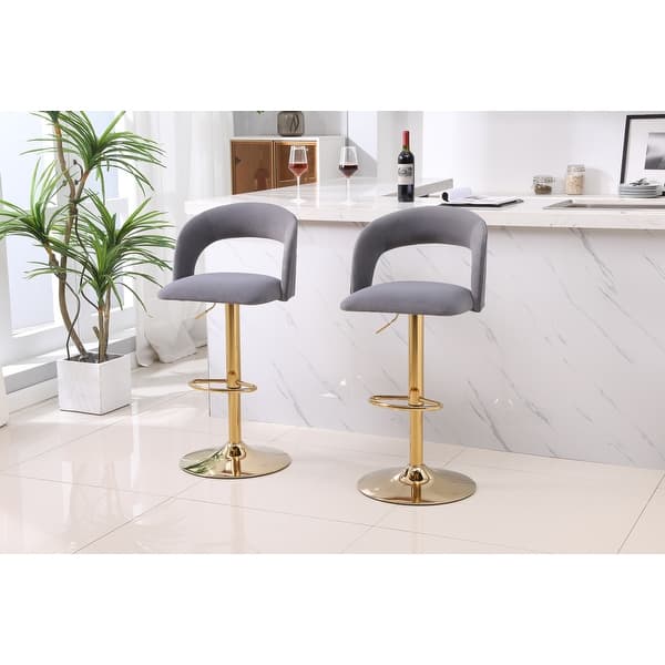 Modern Grey Velvet Swivel Bar Stool Counter Height Barstools W/ Back