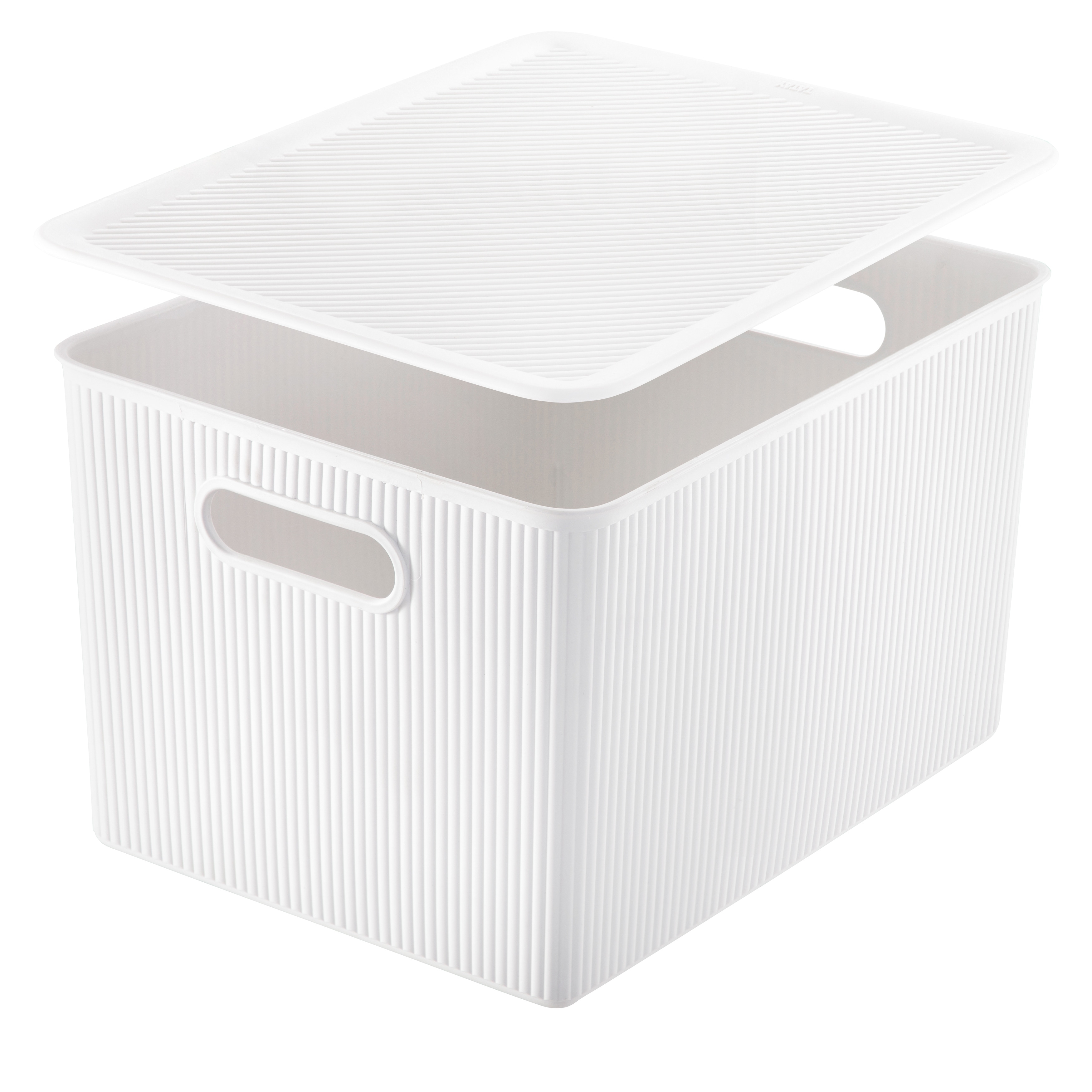 Superio Ribbed Collection - Decorative Plastic Lidded Home Storage Bins  Organizer Baskets, Medium Taupe (2 Pack - 5 Liter) Stackable Container Box