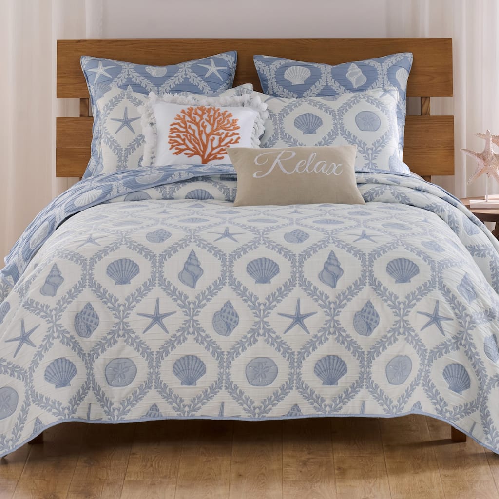 Greenland Home Fashions Laguna Reversible Matelassé Coastal Coverlet Set
