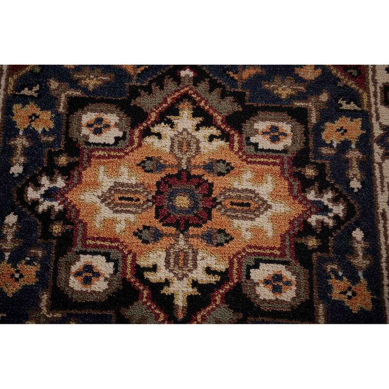 Blue Geometric Kazak Indian Runner Rug Handmade Oriental Wool Carpet - 2'8"x 8'2"