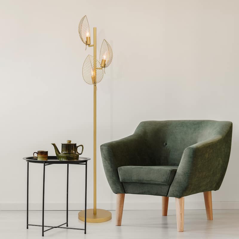 James River of Goods Gold Metal Three Leaf Shade 59.25-Inch Floor Lamp - 23" x 23" x 59.25"