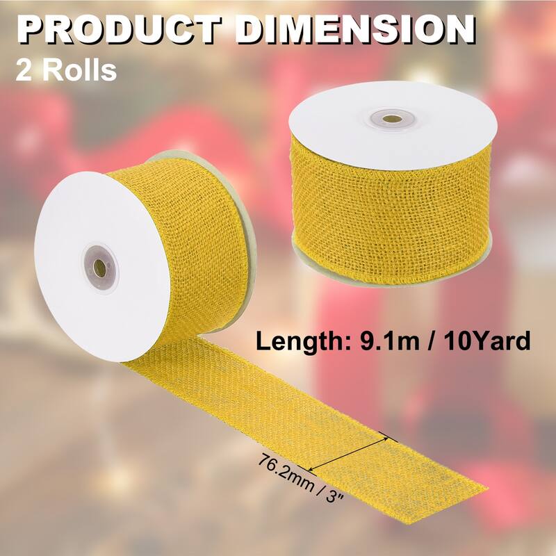 Burlap Fabric Ribbon 2pcs Jute Crafts Roll Wrapping - Yellow - 3 Inch x 10 Yards