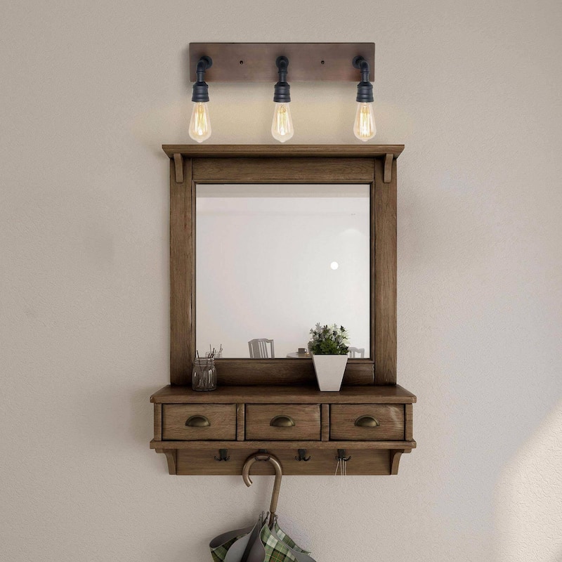 Farmhouse 3-Light Rustic Bathroom Vanity Light Faux Wood Wall Sconces - W22.2"x H6.7"x E6.3"