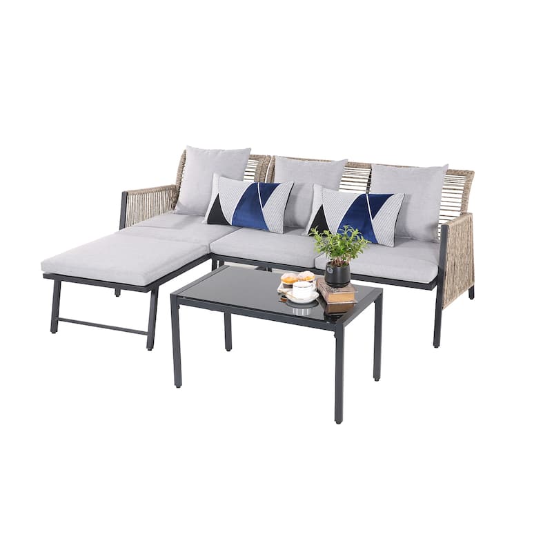 Patio Furniture Set - Outdoor Sectional Sofa All Weather Wicker Rattan Conversation Set with Soft Cushions