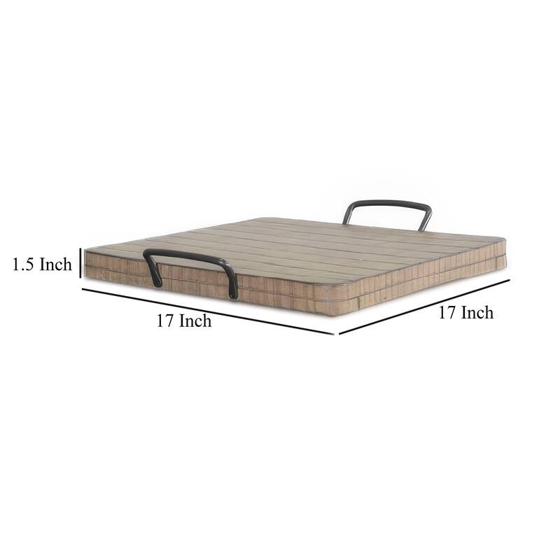 Rena Ottoman Tray with Metal Handles, 17 Inch Light Brown Mahogany