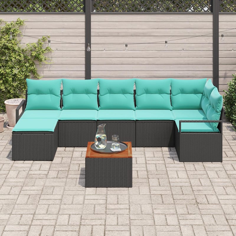 vidaXL 8 Garden Sofa Set with Cushions Black/Grey Poly Rattan - 113 x 48 x 27.2