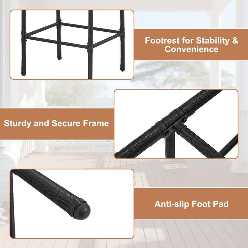 AVAWING All-Weather Wicker Bar Stools - Cushioned, Ergonomic, for Patio & Poolside - Black/Brown/Grey
