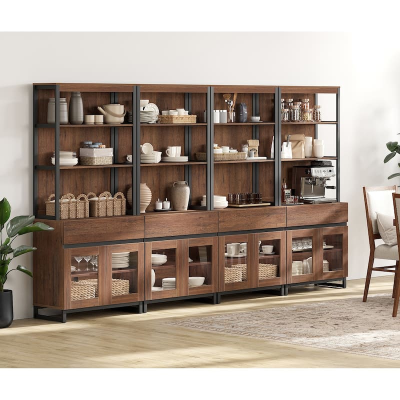 4 PCS Modern 72" Tall Bookcase with 4 Drawers and Open Book Shelfs for Home Office, Living room.