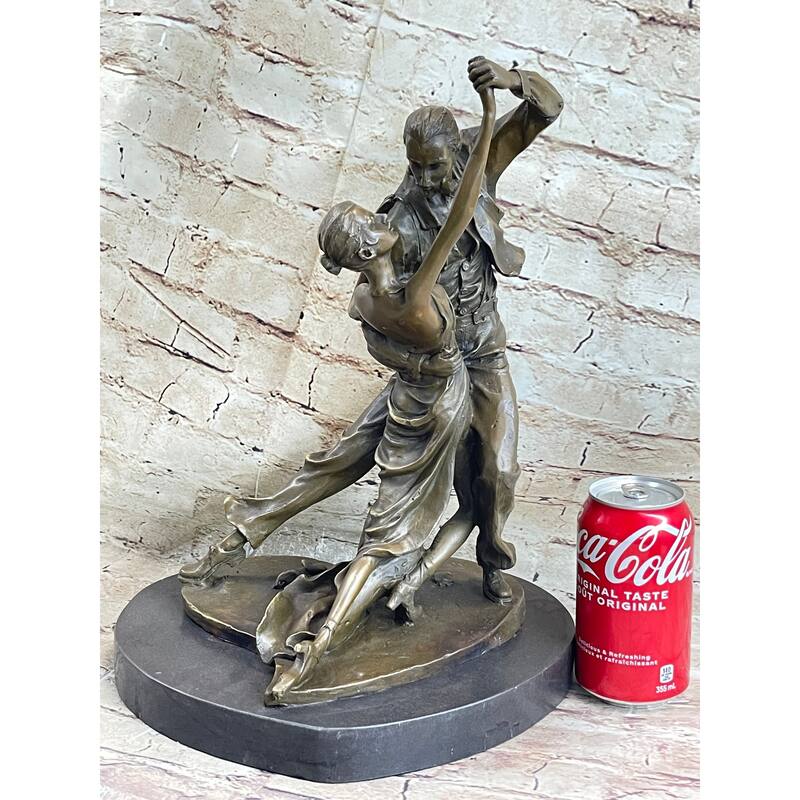 Romantic Couple Dancing Tango Waltz Bronze Metal Statue Sculpture Decor Marble Base