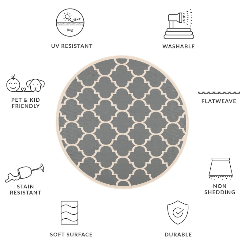 SAFAVIEH Courtyard Sibel Indoor /Outdoor Waterproof Patio Backyard Rug - 5'3" Round - Anthracite/Beige